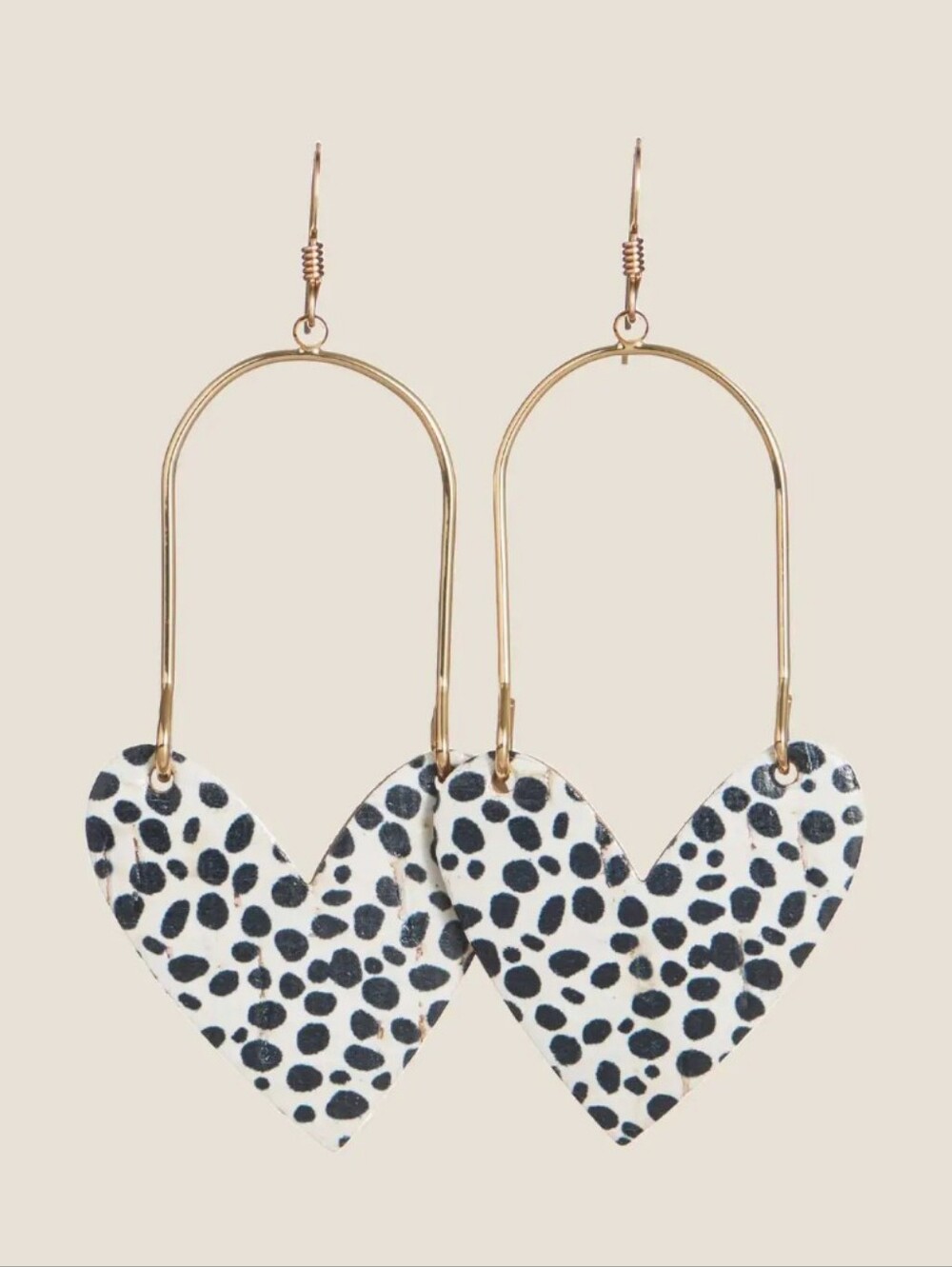 NEW Nickel & Suede Black and White Dalmatian Heart Drop Earrings